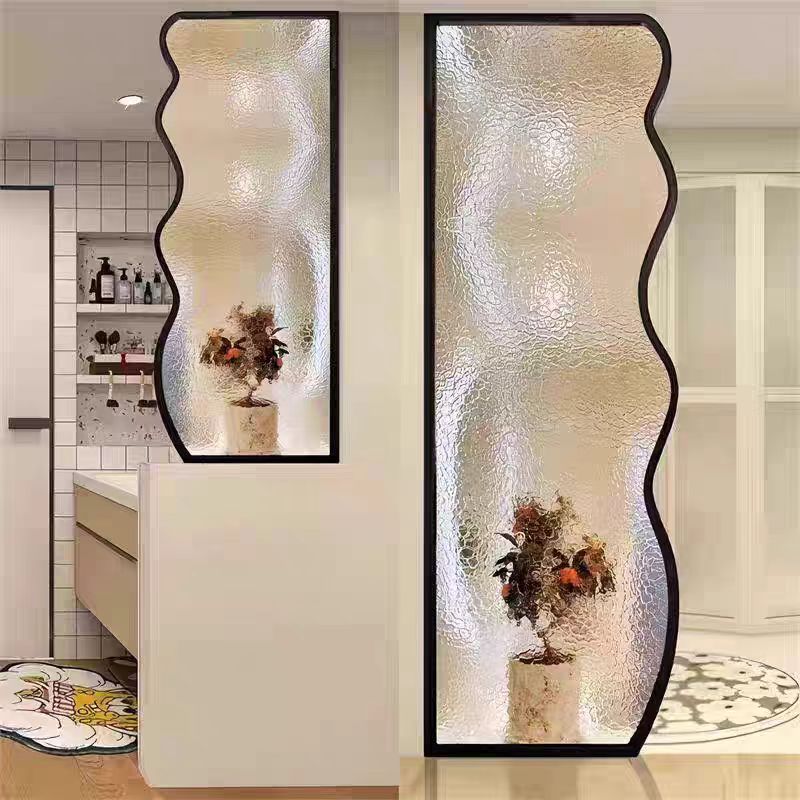 波浪型玻璃屏风隔断门客厅遮挡玄关客厅干湿分离铝合金浴室卫生间