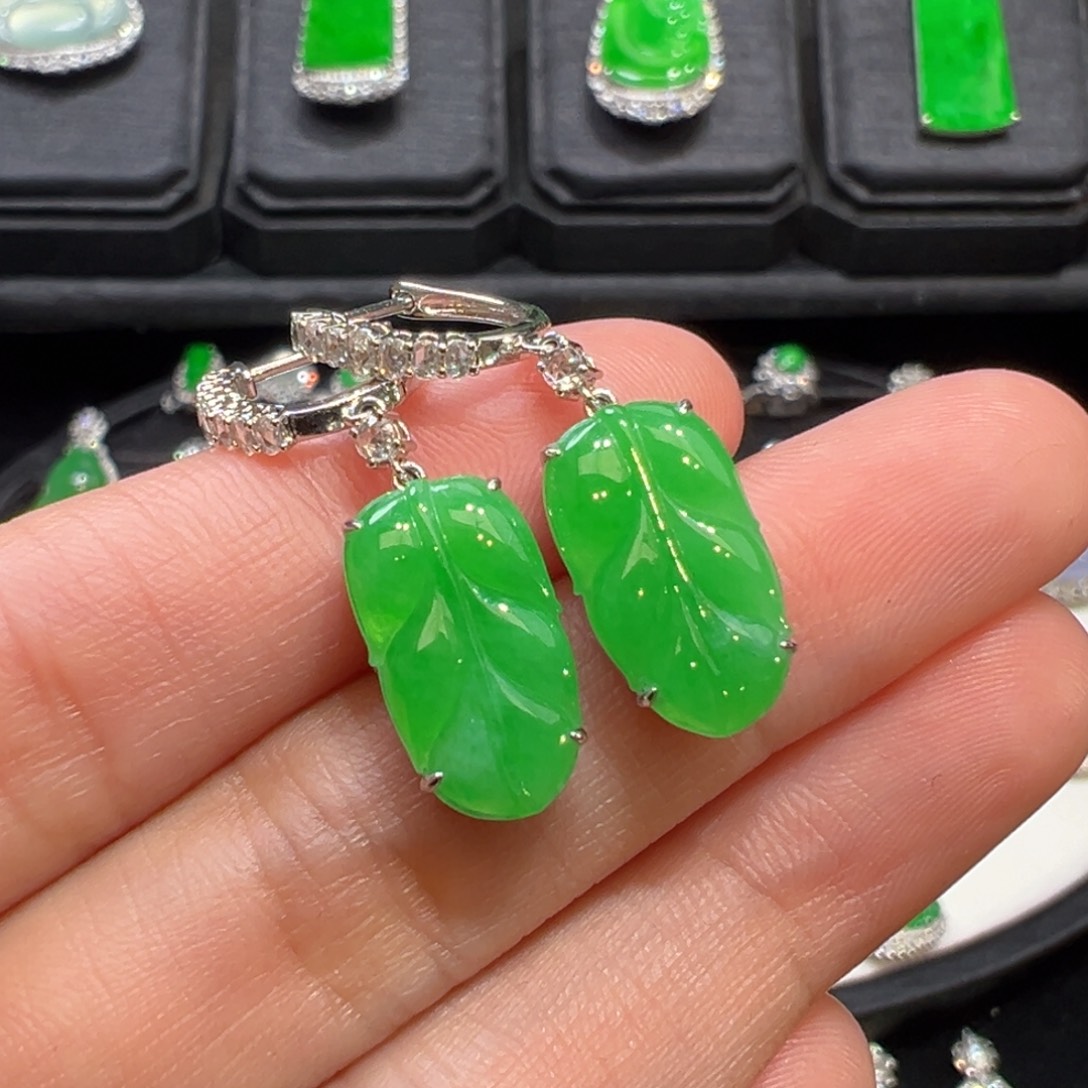 翡翠耳饰18K金镶嵌收到货48小时鉴赏期