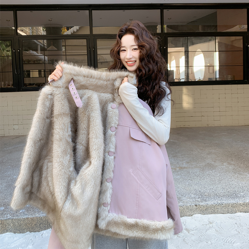 两面穿皮毛一体外套女2025冬新款洋气减龄超火流行仿皮草派克棉服