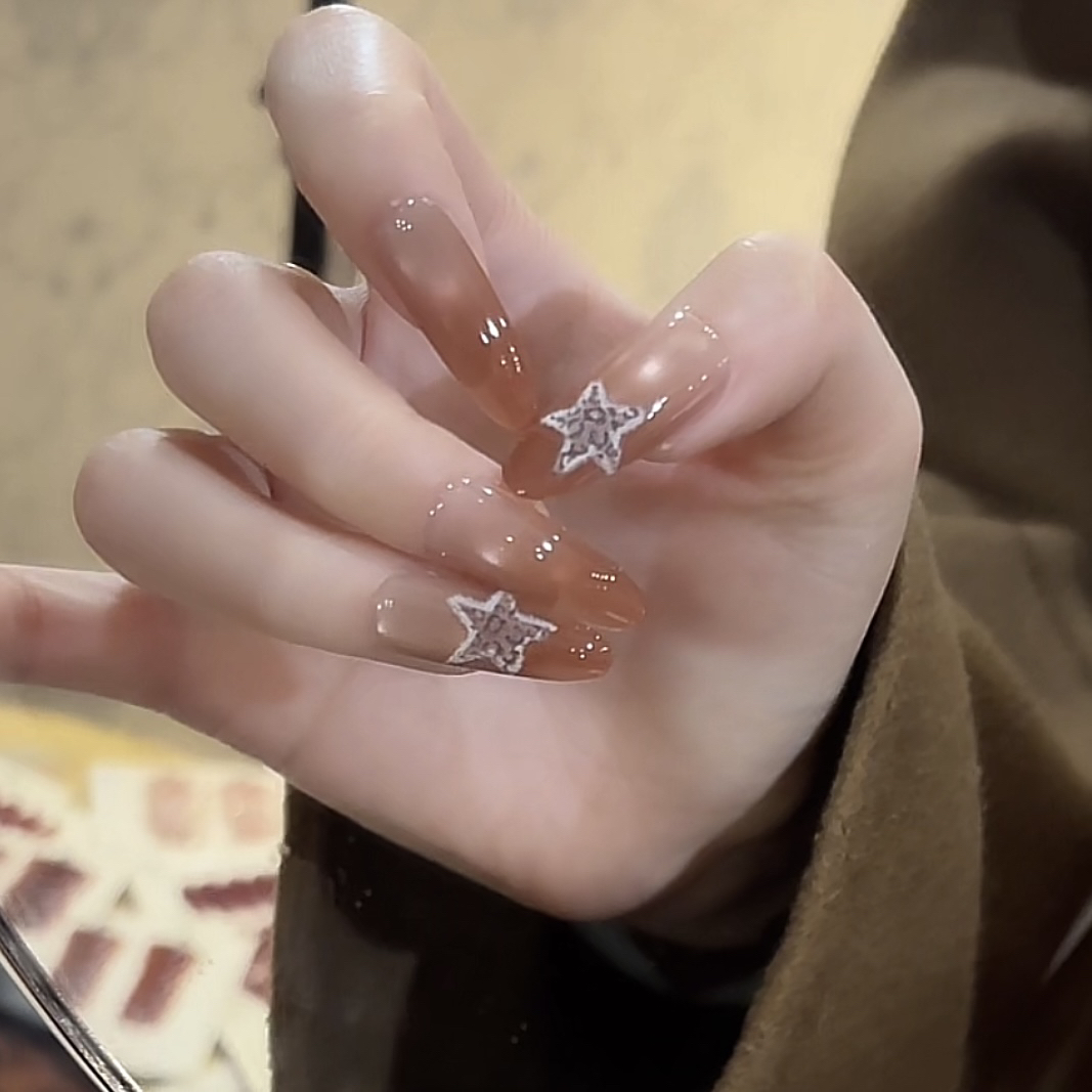 【星星秀】鹿鹿家-纯手工穿戴甲绒面豹纹星星棕咖显白猫眼X