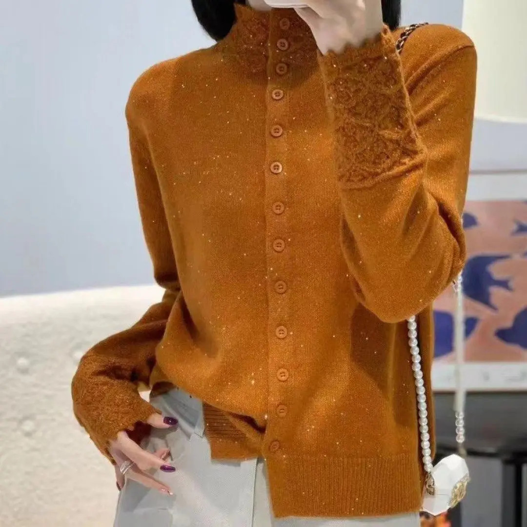 设计感镂空蕾丝长袖显瘦毛衣小衫女2025秋季新款百搭显瘦打底上衣