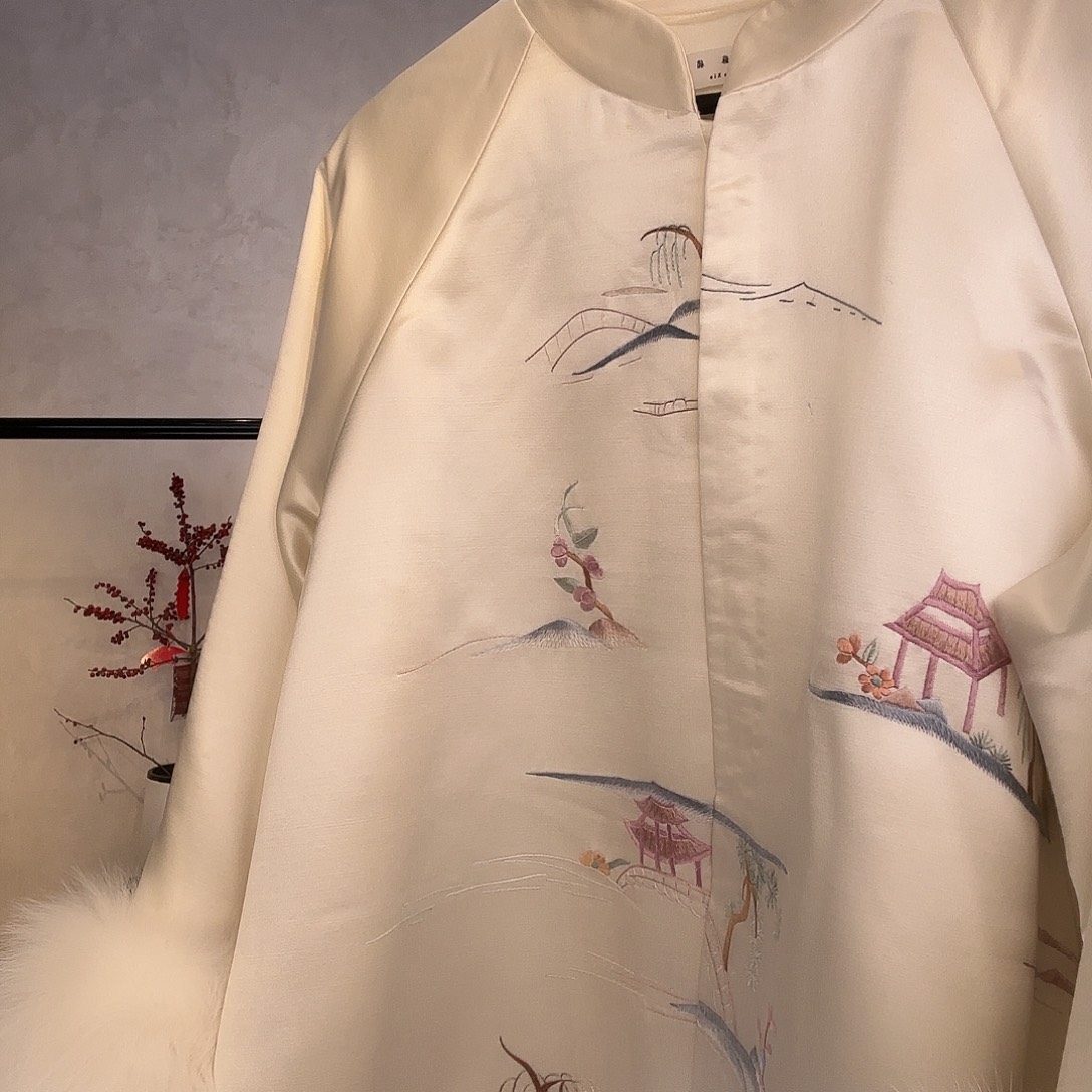 丝毛插肩袖棉衣狐狸毛146