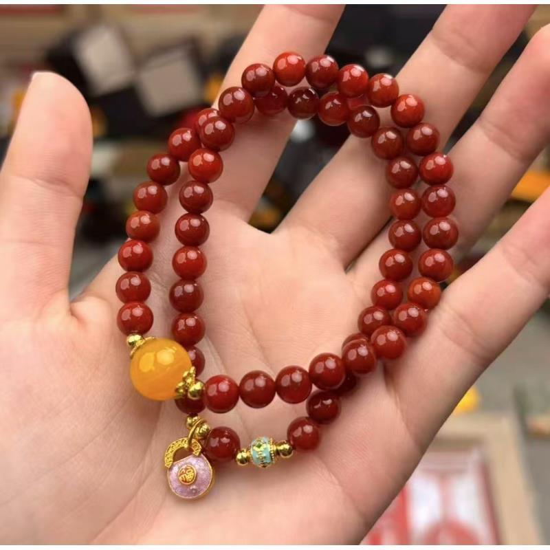 [基地质检发货]SZH0595 红玛瑙双圈手串礼盒装 多样性发其一