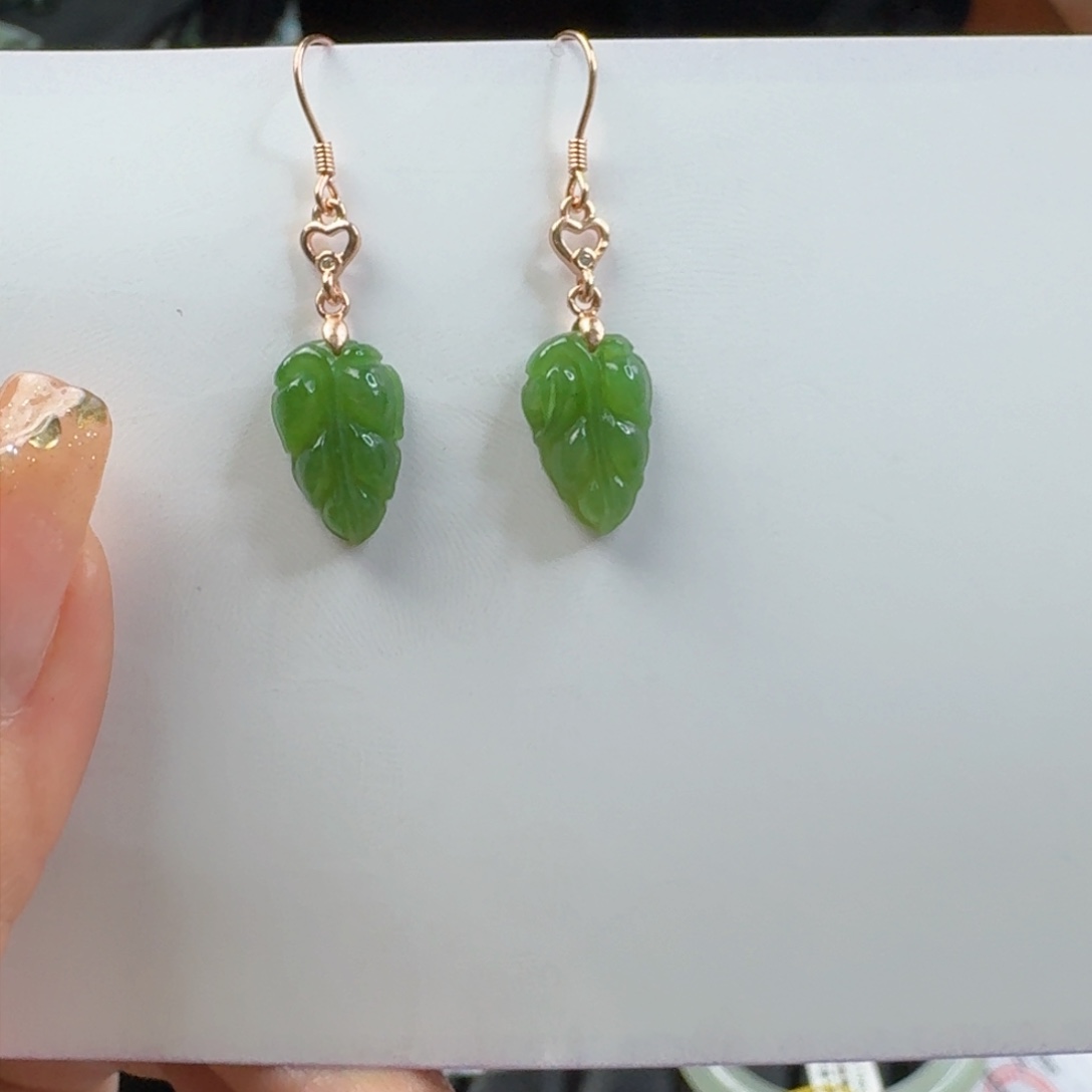 和田玉（碧玉）耳饰银S925镶嵌