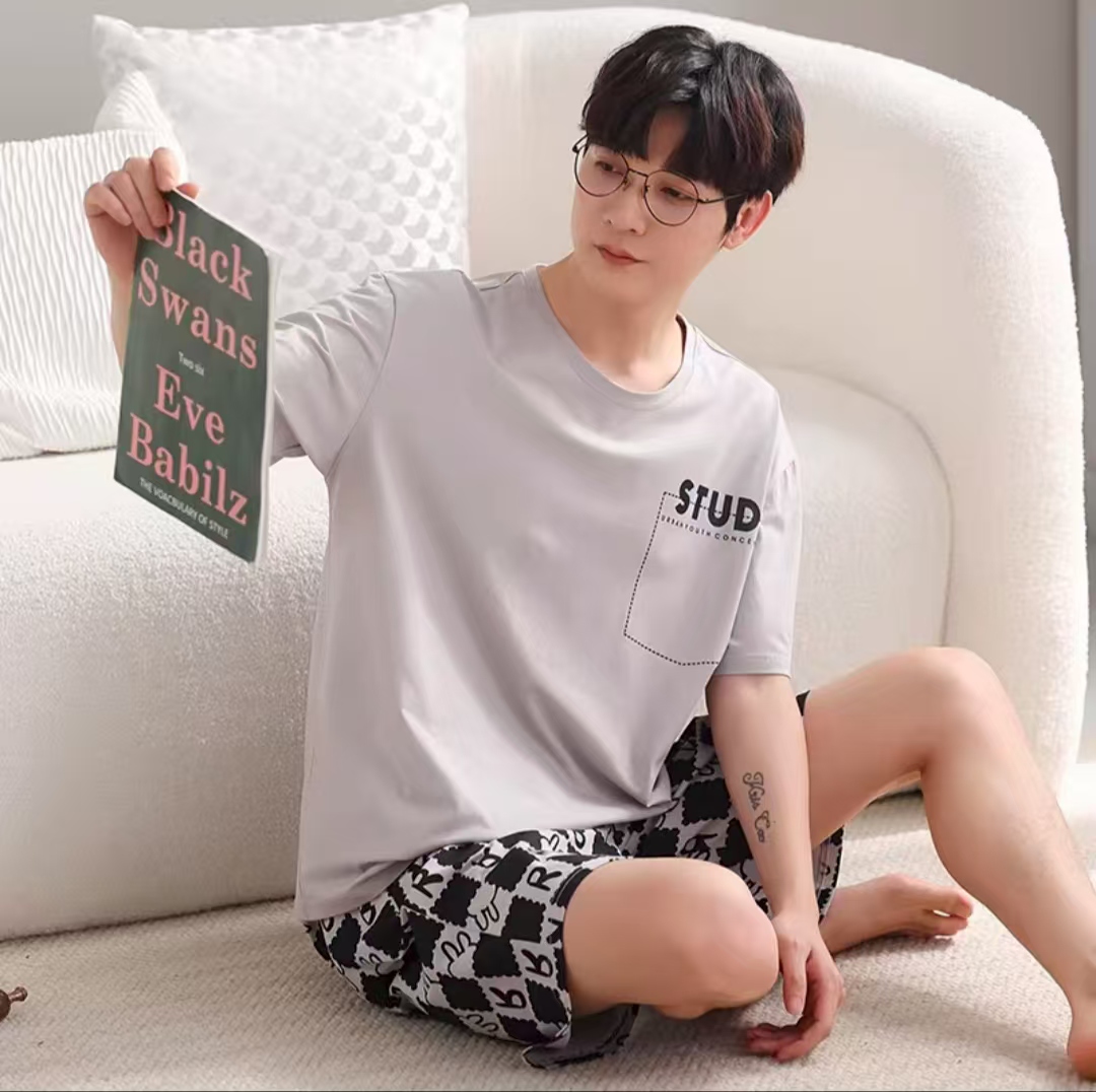 爽棉家居服套装家居服男士卡通休闲睡衣短裤薄款短袖夏季舒适简约