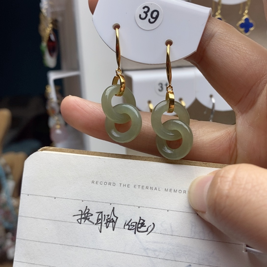银S925镶嵌和田玉耳饰