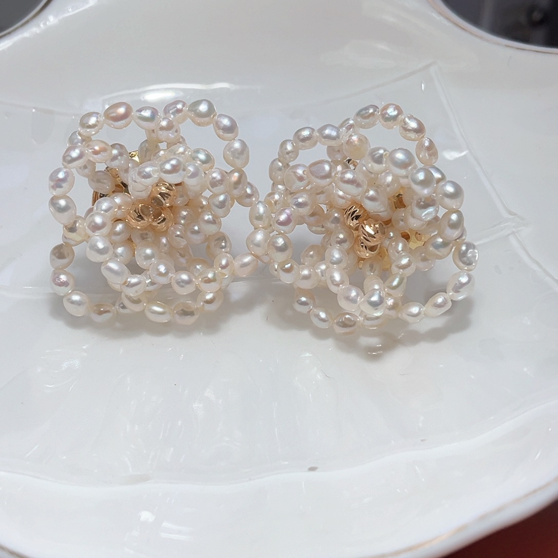 淡水珍珠耳饰银S925镶嵌
