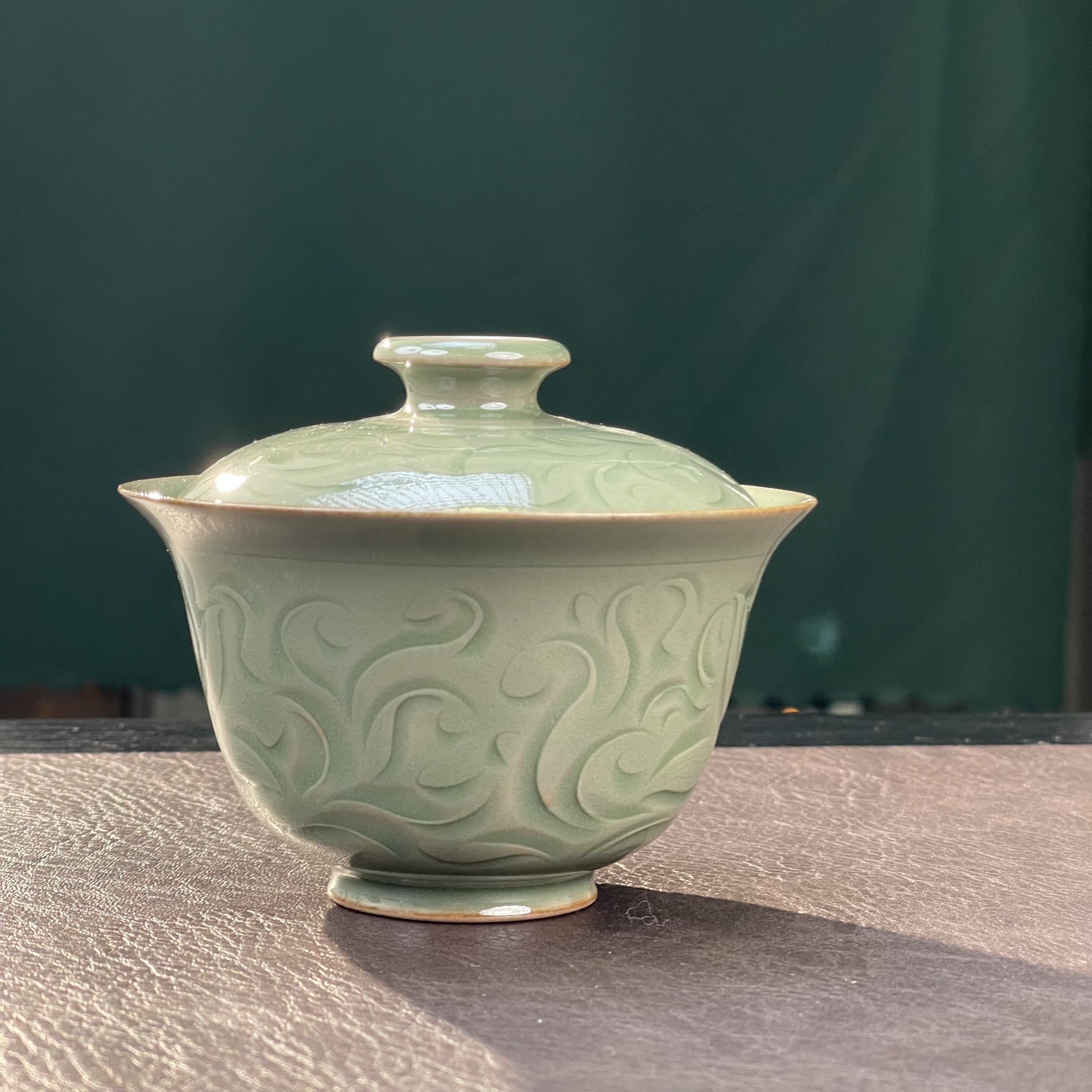 东方器耀州窑缠枝莲纹大容量两才盖碗