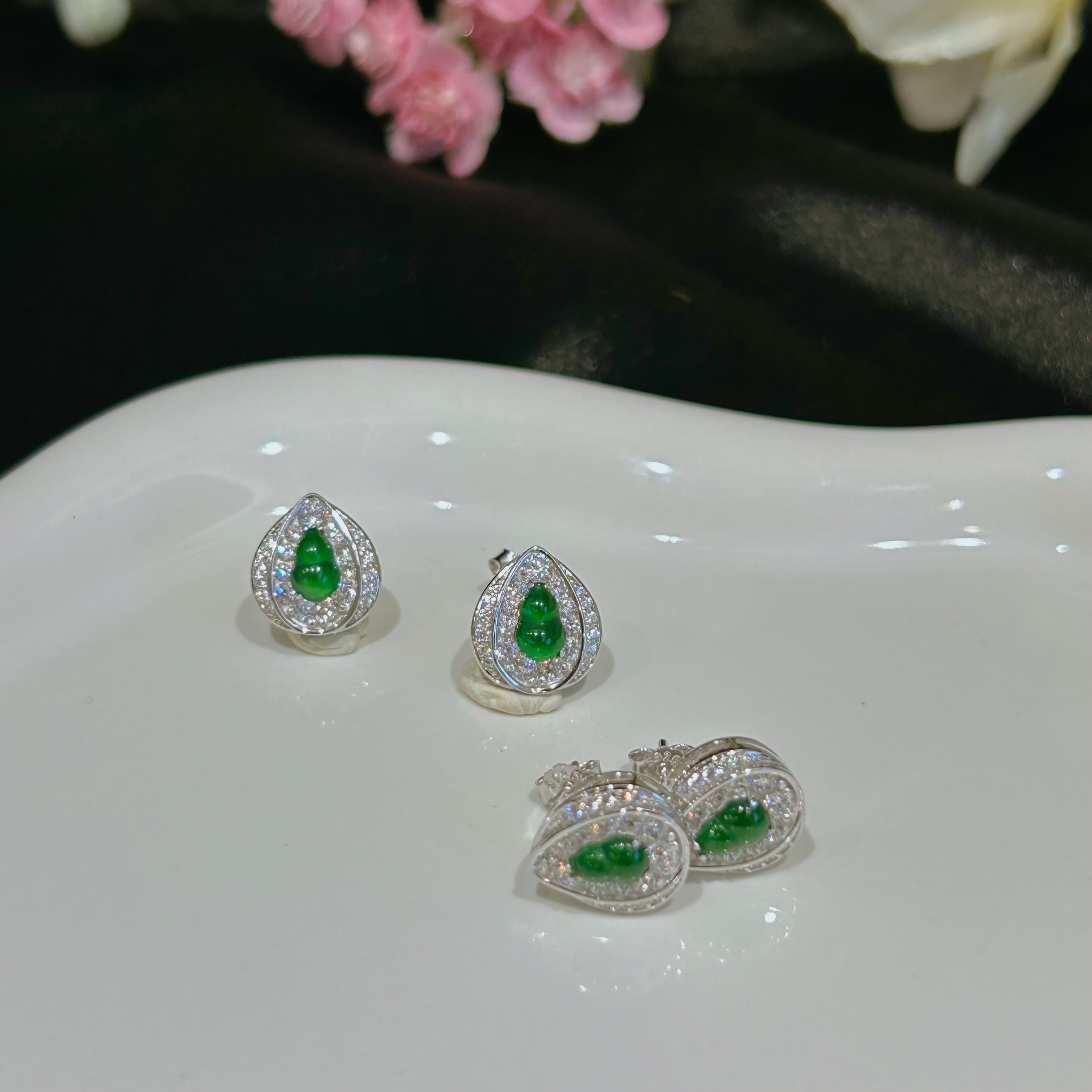 S925银翡翠耳饰-多样性发一-FC164-不退不换