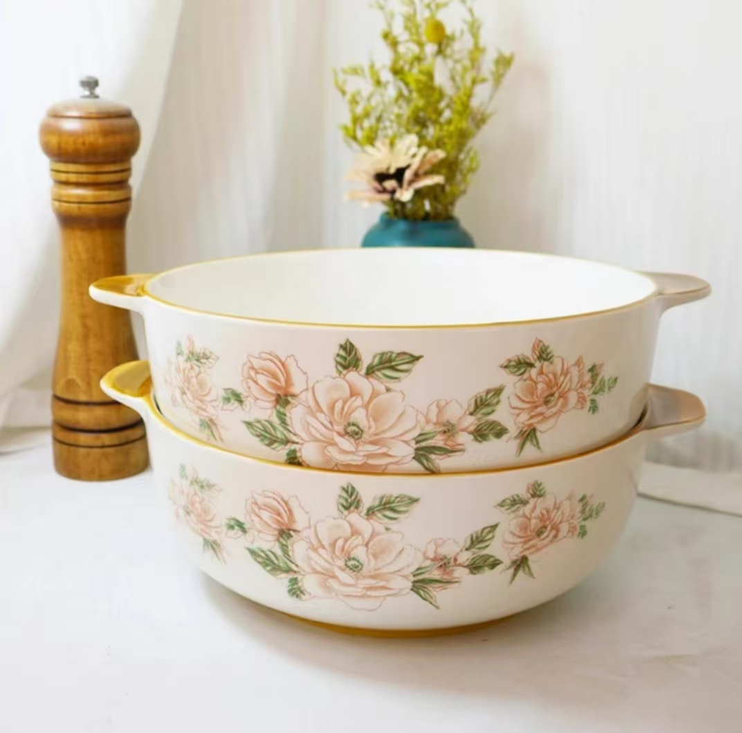 山茶花9英寸双耳2只内径19.5cm(加双耳23cm)包邮到家