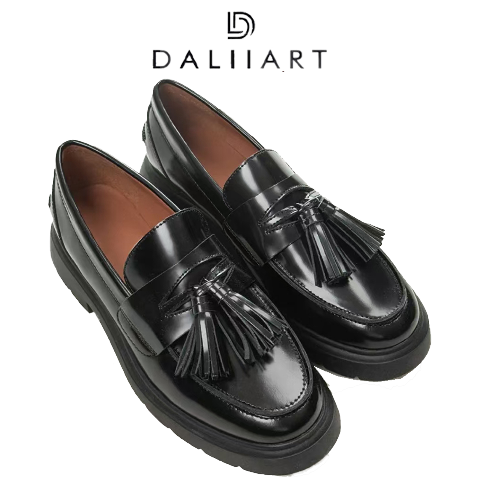 DALIART 英伦街头 流苏牛皮水染羊皮厚底乐福鞋皮鞋单鞋DLSP0666