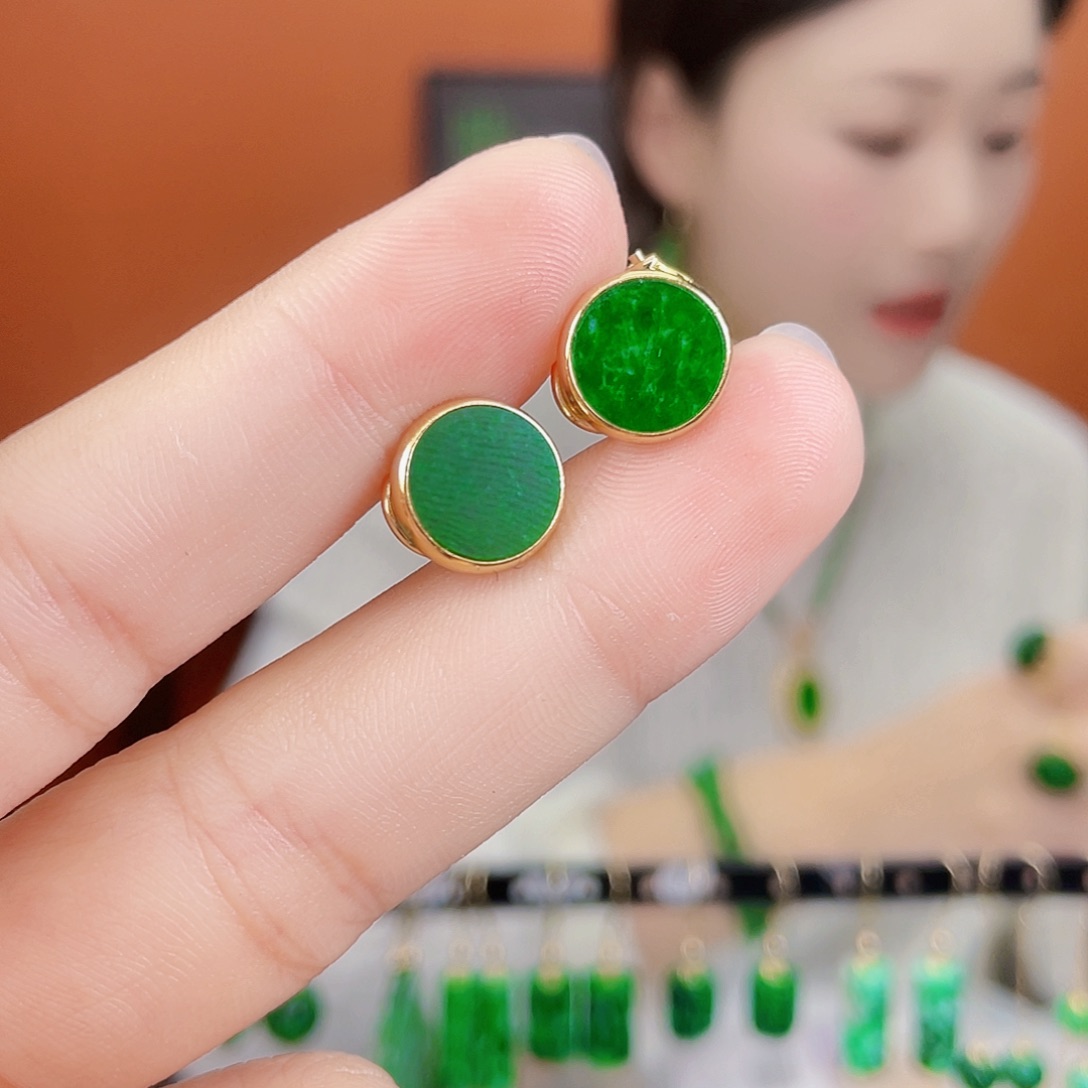 翡翠银S925镶嵌耳饰