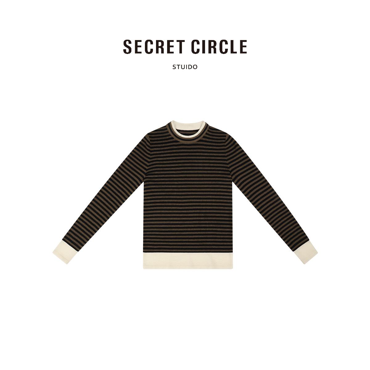 SECRET CIRCLE·秘社 撞色条纹假两件毛织修身显瘦针织衫30696