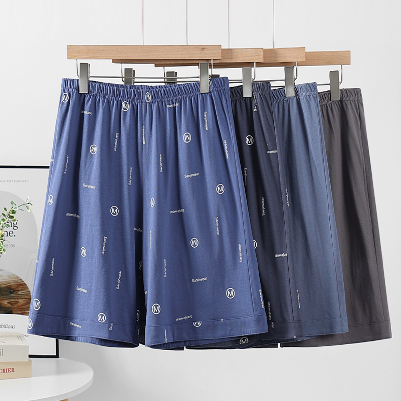 中老年男士纯棉短袖五分裤大码宽松老人爸爸平角大裤衩家居裤睡裤