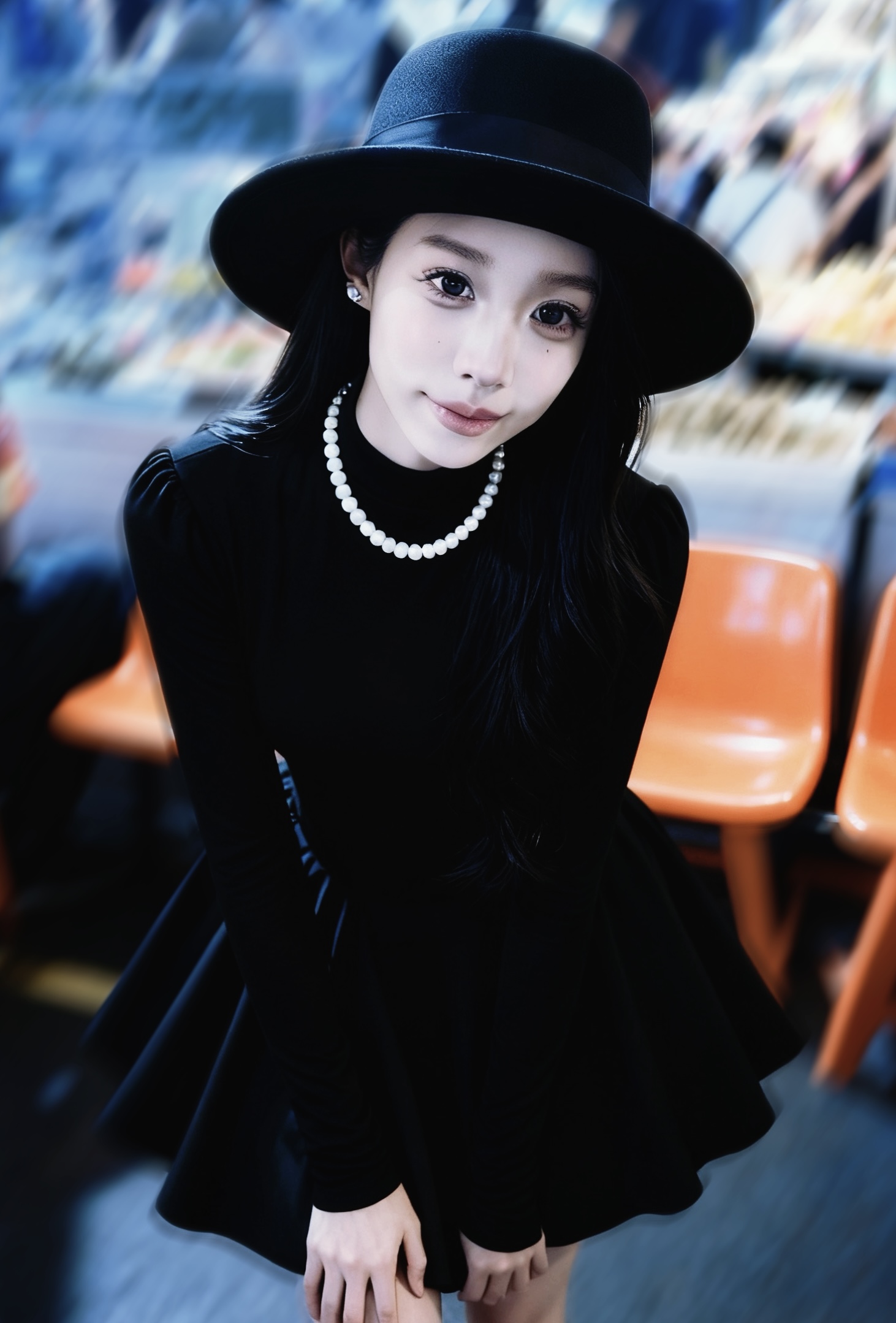 赫本千金风简约纯色蓬蓬裙连衣裙法式小黑裙显瘦