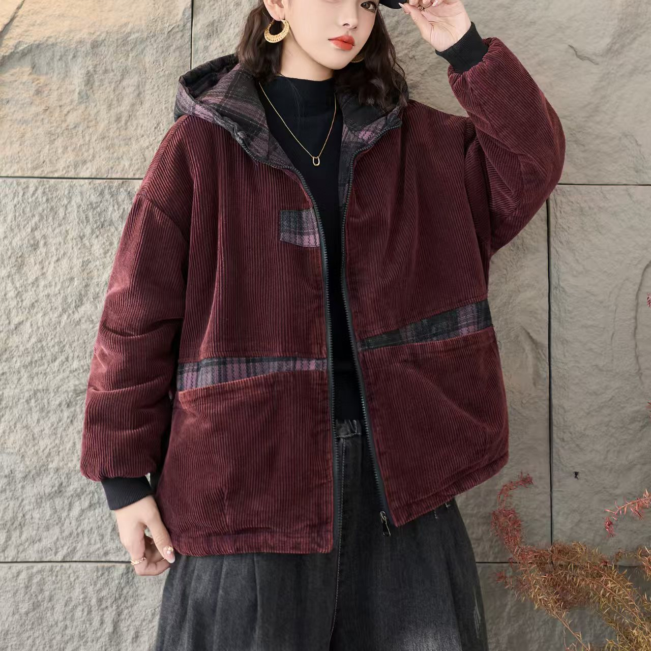 17767新款冬季加厚百搭休闲时尚气质连帽棉服