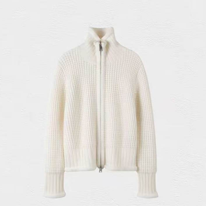 25年秋冬季新款老钱风红色双拉链立领羊绒开衫女针织毛衣外套百搭