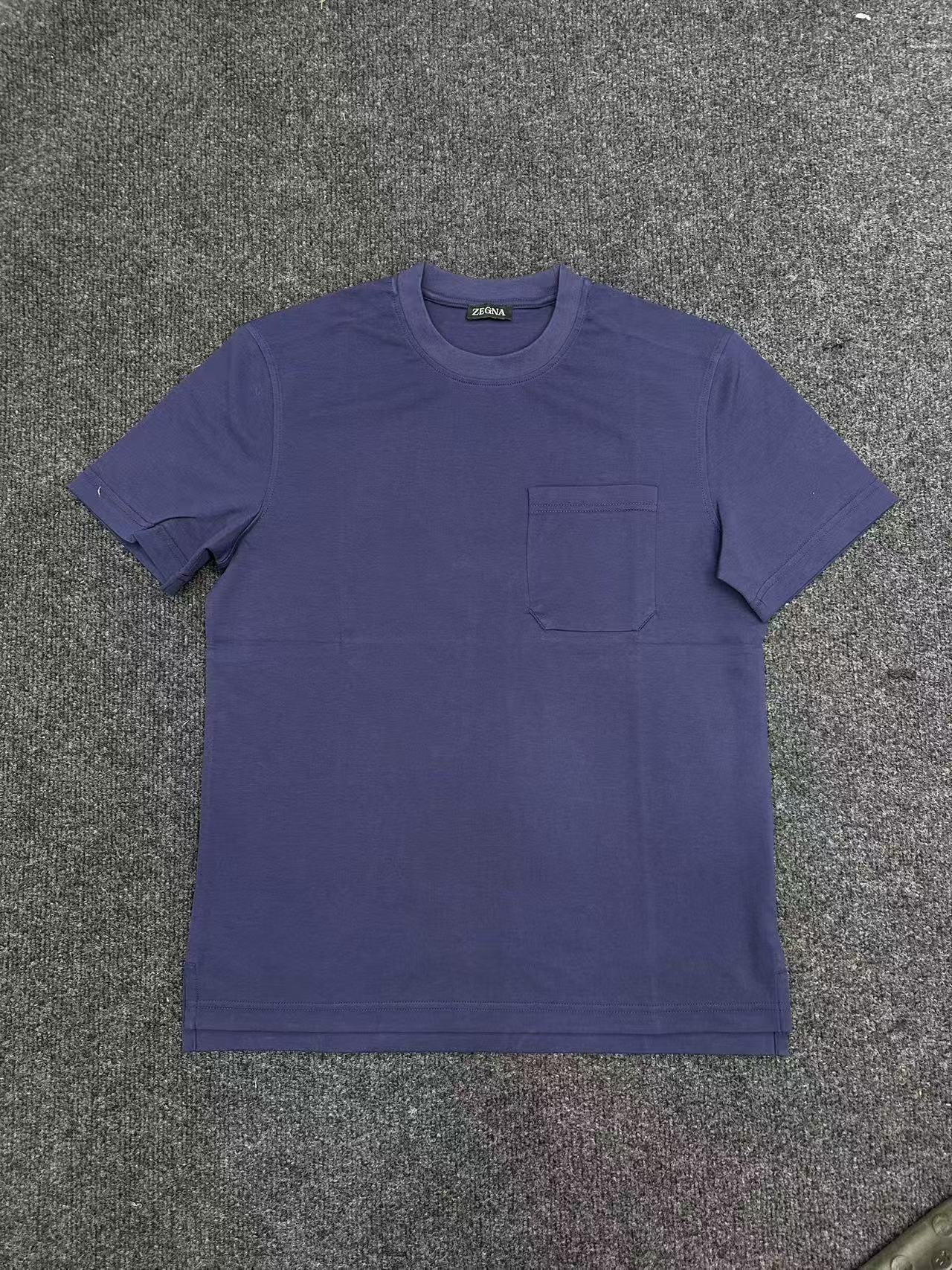 杰尼亚夏季胸口口袋圆领短袖