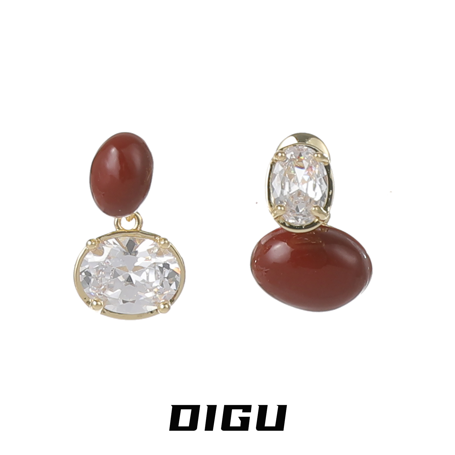 嘀咕家 铜合金合成锆石耳饰 红豆 镶钻小豆豆耳环耳钉不对称耳饰