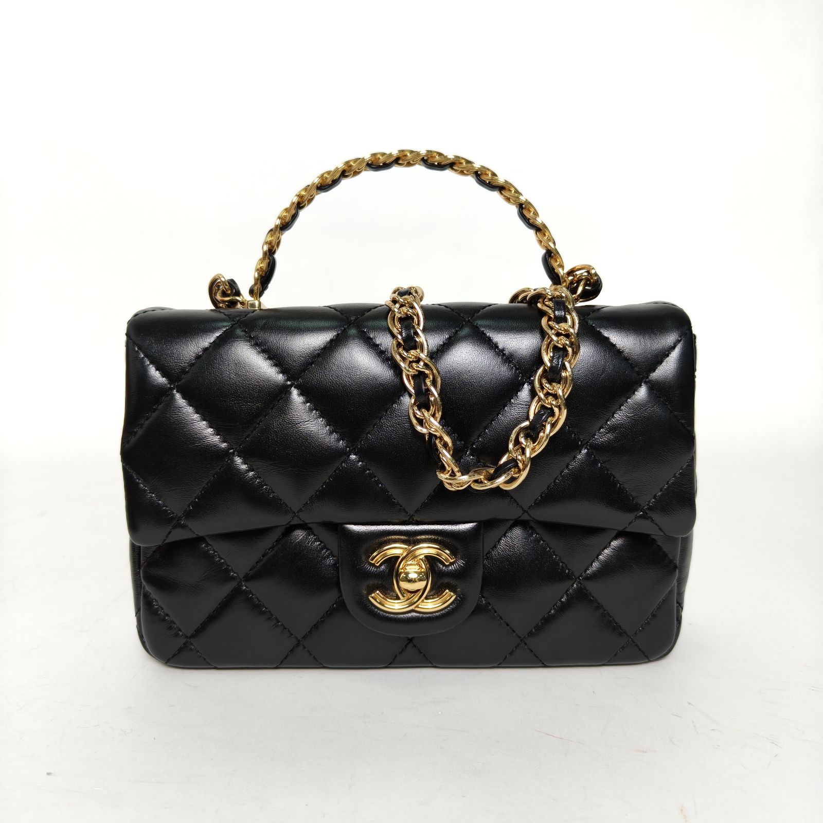 99新 Chanel/香奈儿 小花6枫23S CF 口盖包 大Mini 黑色 芯片开 