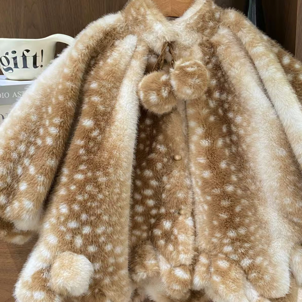 秋栗2025秋冬格子长呢子大衣翠花加棉外套中大童女童皮草中长款