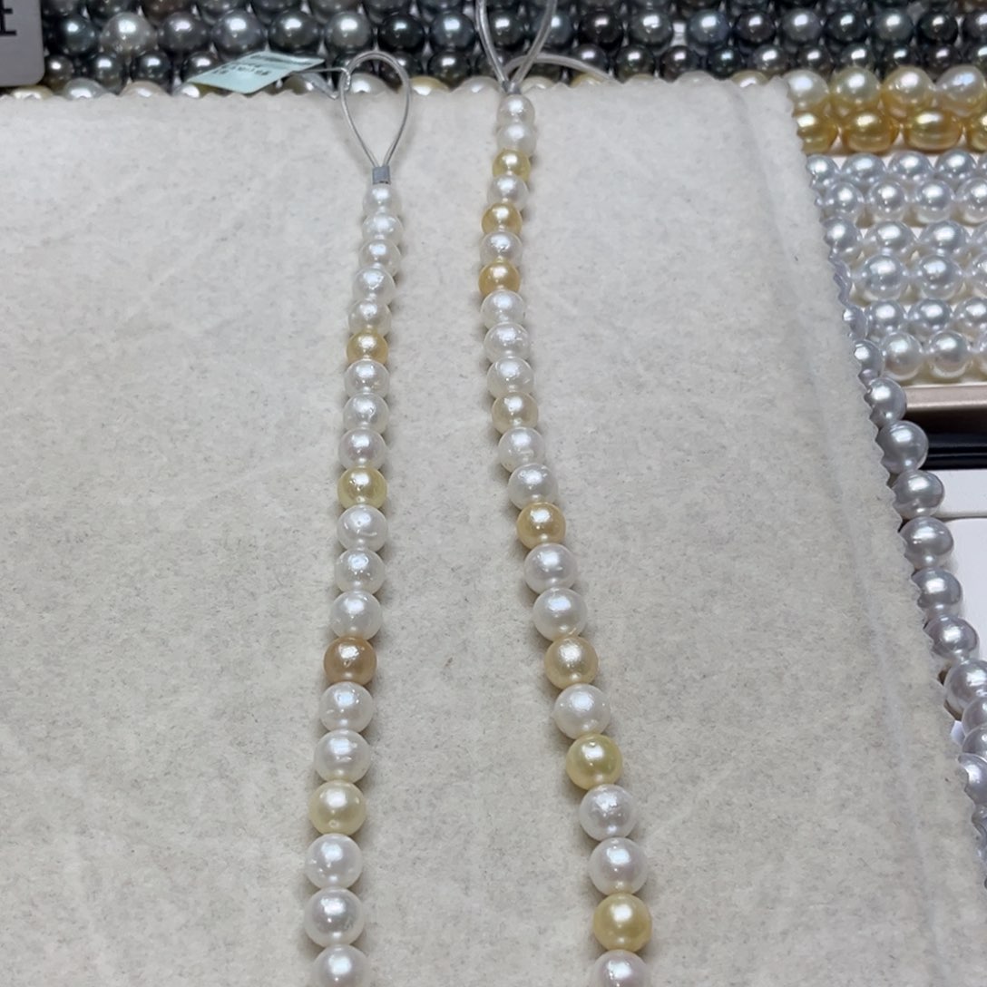 银S925镶嵌海水珍珠吊坠(不含链)金白项链7-10m m