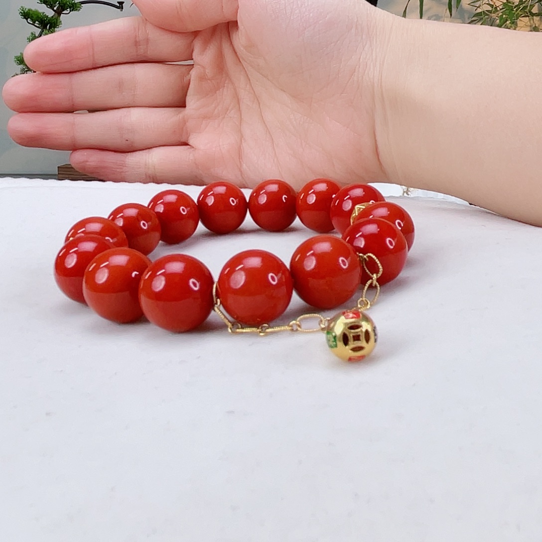 南红玛瑙手链18K金镶嵌南红14.2