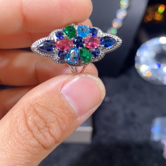 红宝石戒指银S925镶嵌