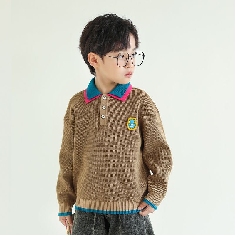 男童翻领毛衣2025秋装新款儿童长袖打底上衣洋气休闲百搭针织衫