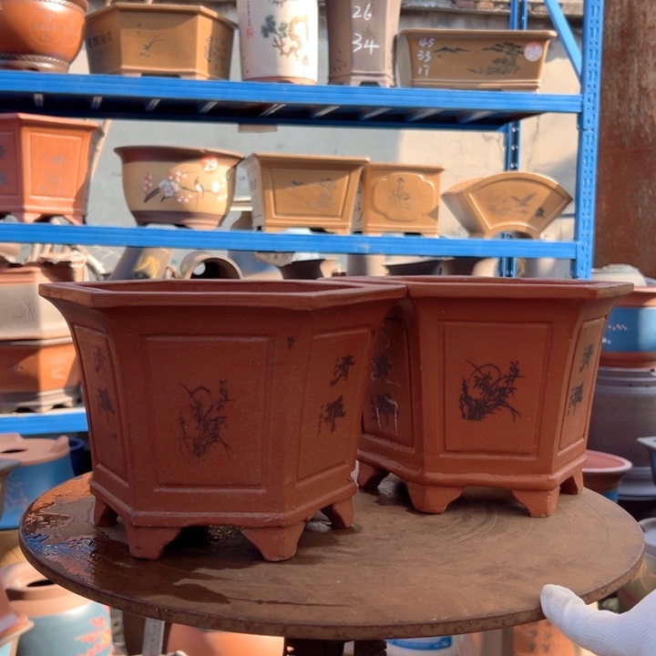 25+25红清雅六方花盆花盆