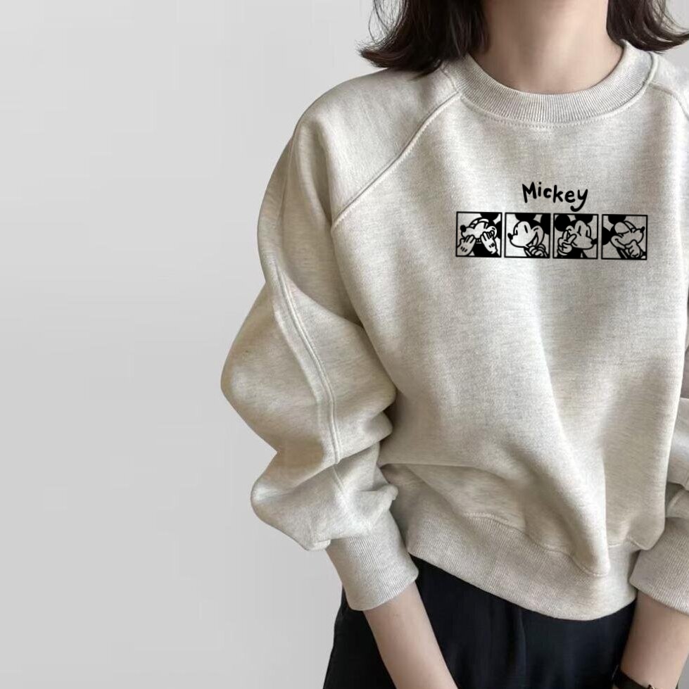 秋冬韩系宽松圆领加绒卫衣女爆款大码时尚胖mm卡通洋气印花百搭