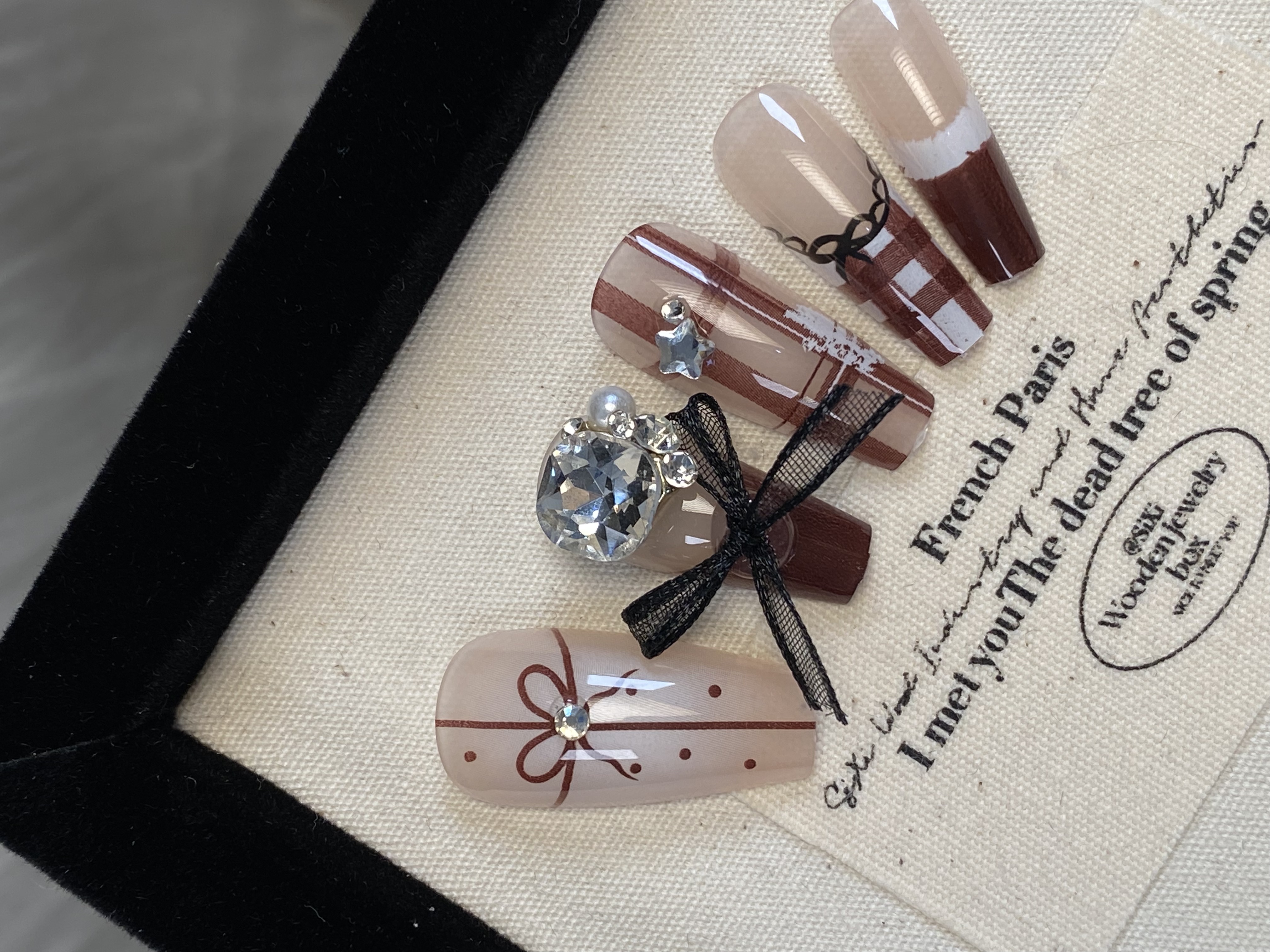 【热可可】冬日甜蜜可爱铂金彩绘可可巧克手工穿戴甲美甲10片C28