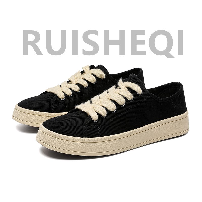 新款男士百搭薄款圆头纯色简约系带百搭帆布鞋平底单鞋机能男潮鞋