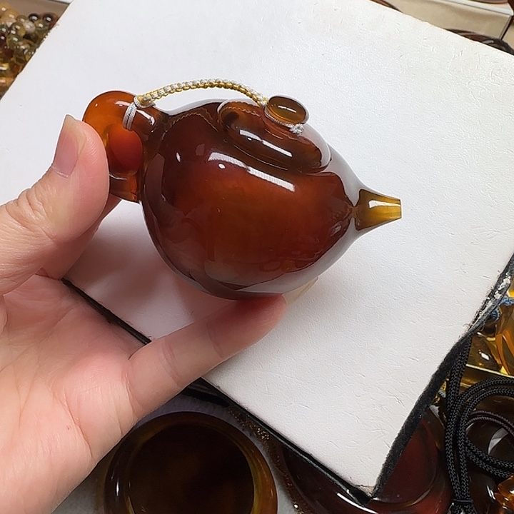 琥珀未镶嵌珠宝奇石天然缅甸琥珀茶壶74.6克