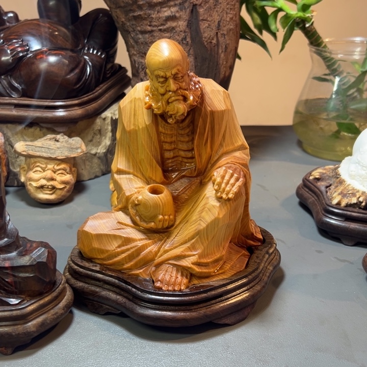 小***理木崖柏达摩香炉摆件