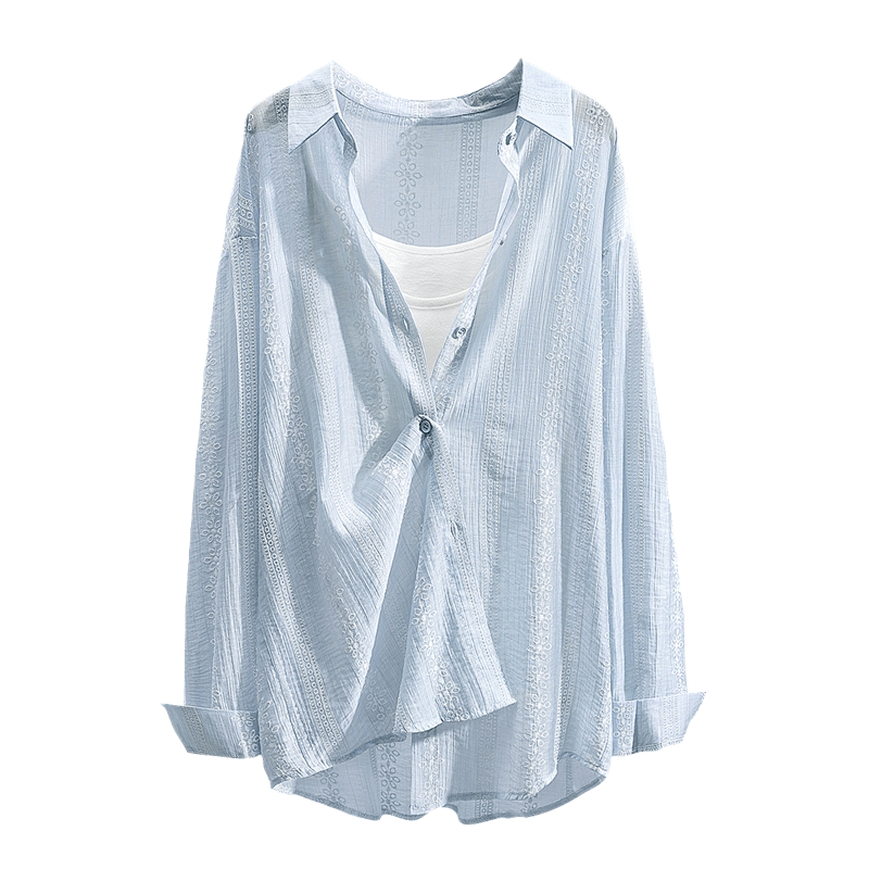 她池翻领衬衫2025夏装新款女装中长款落肩袖宽松款衬衣T52D0020C