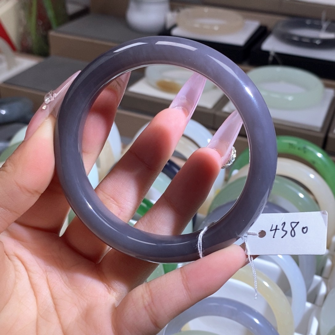 和田玉手镯未镶嵌小*婆烟紫61