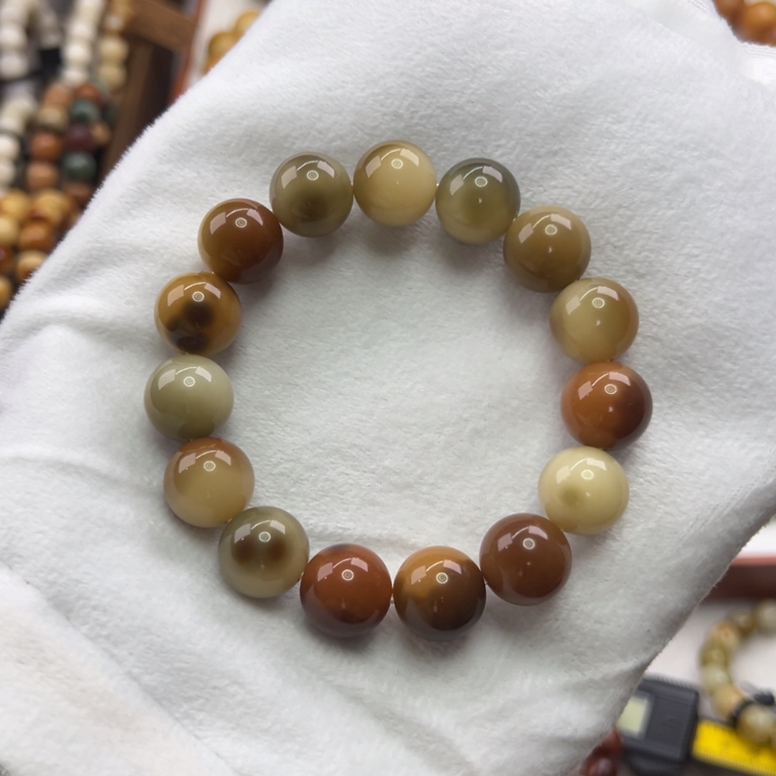 菩提根/象牙果手串卡15圆珠玉化皮蛋微瑕