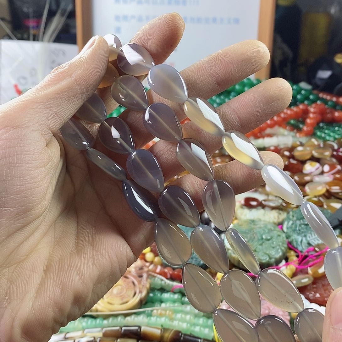 玛瑙/玉髓珠宝半成品合金一条12×20烟紫玛瑙水滴E141