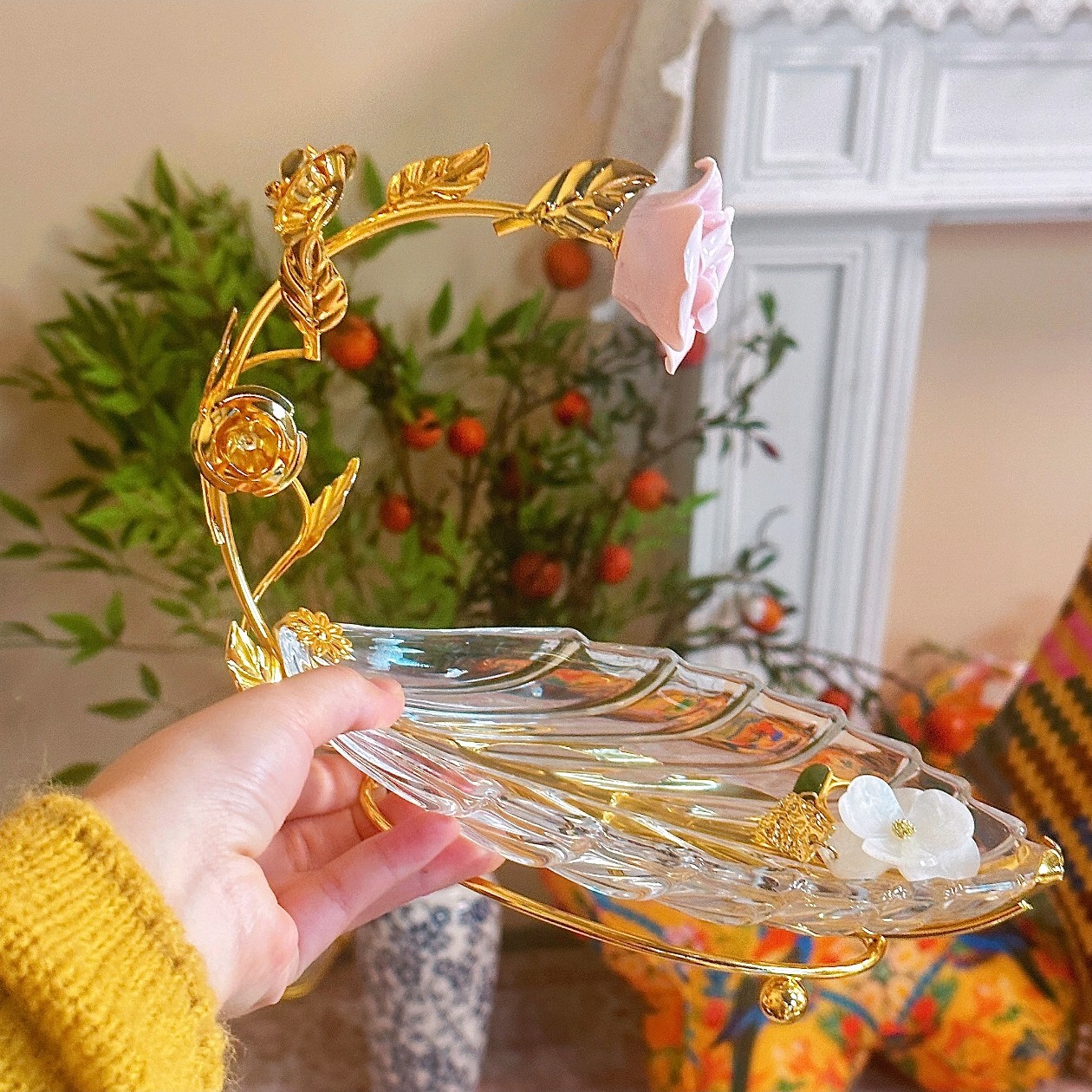 创意陶瓷花水晶玻璃置物盘零食盘珠宝首饰盘瓜子盘