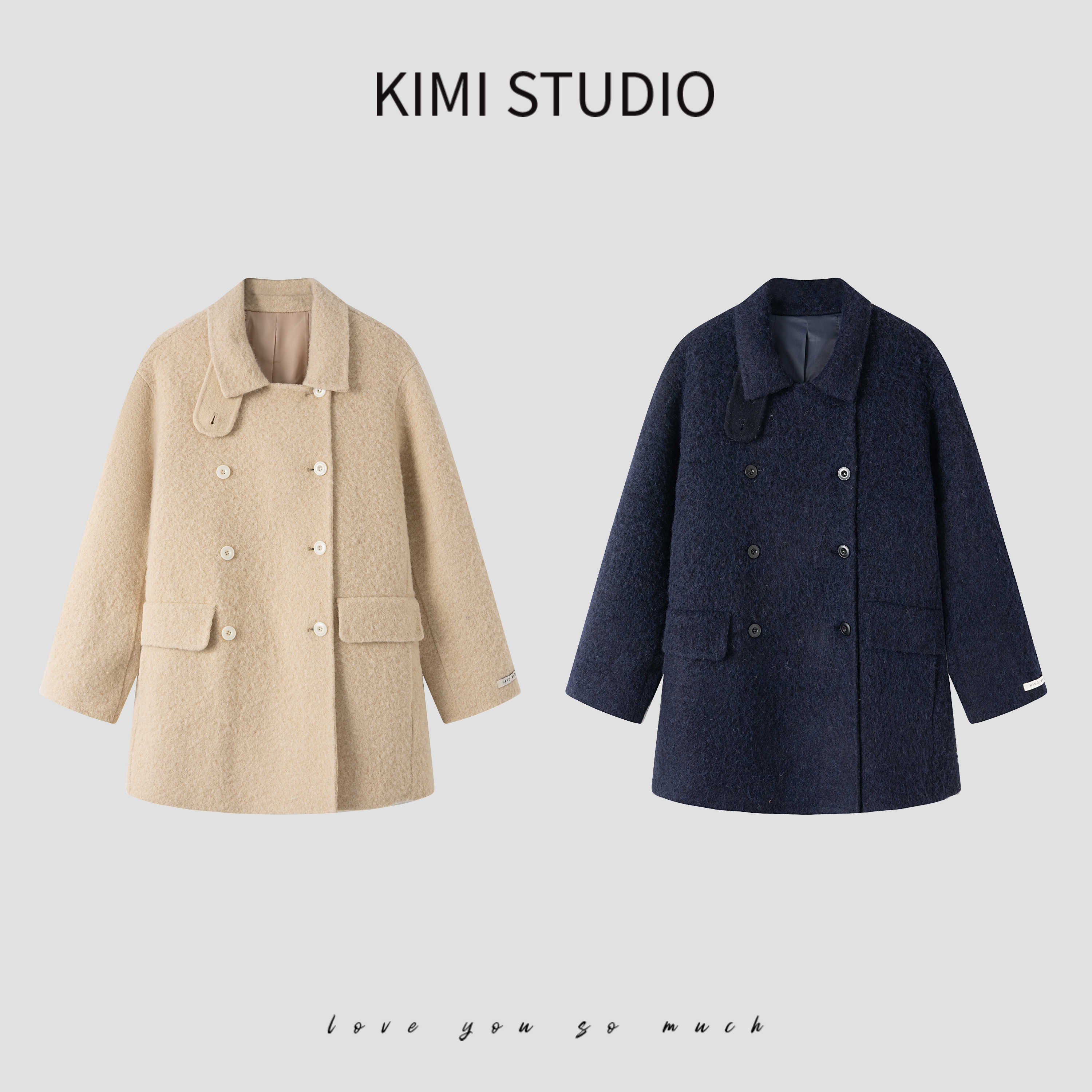 韩国东大门宽松温柔苏力羊毛双排扣中长款双面手缝大衣AW25808