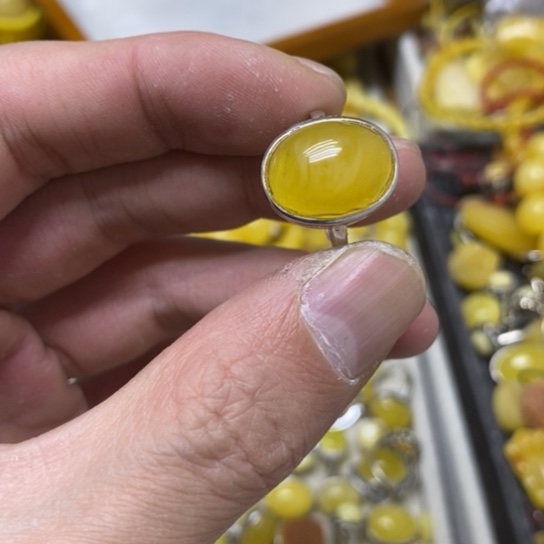 蜜蜡裸石银S925镶嵌戒指