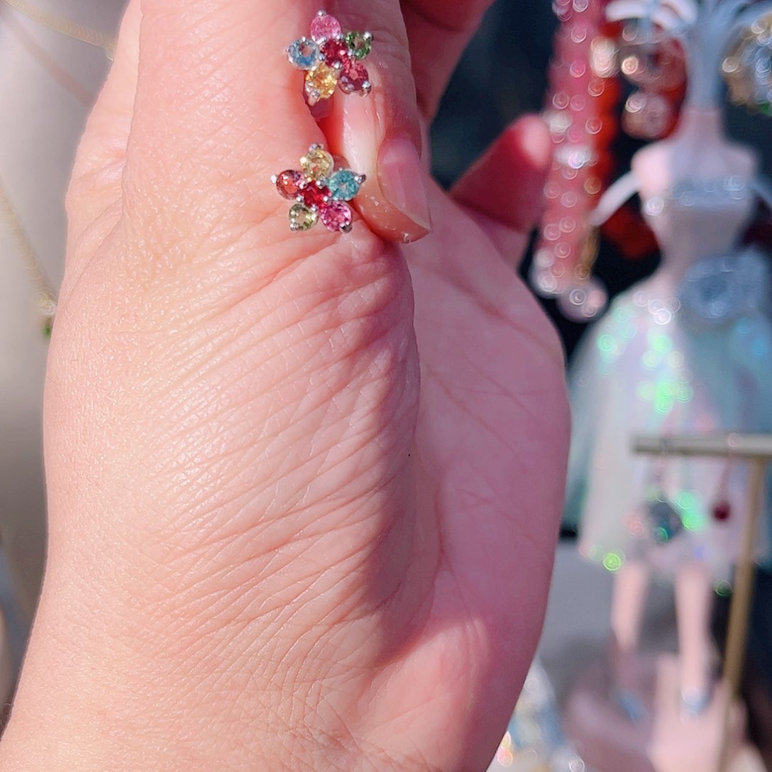 彩色蓝宝石戒指银S925镶嵌