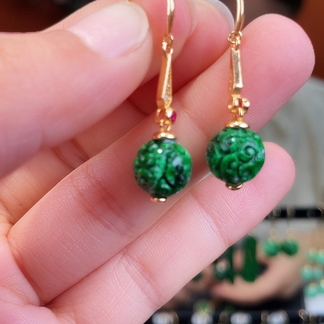 翡翠银S925镶嵌耳饰