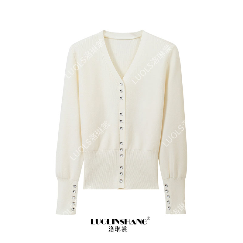 V领秋冬新款韩版洋气掐腰高级感上衣女2025新款简约收腰针织衫女