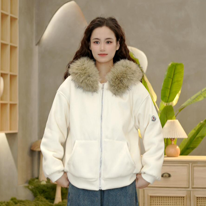 2220大毛领可拆卸连帽短款加绒加厚外套女休闲洋气保暖宽松外套女