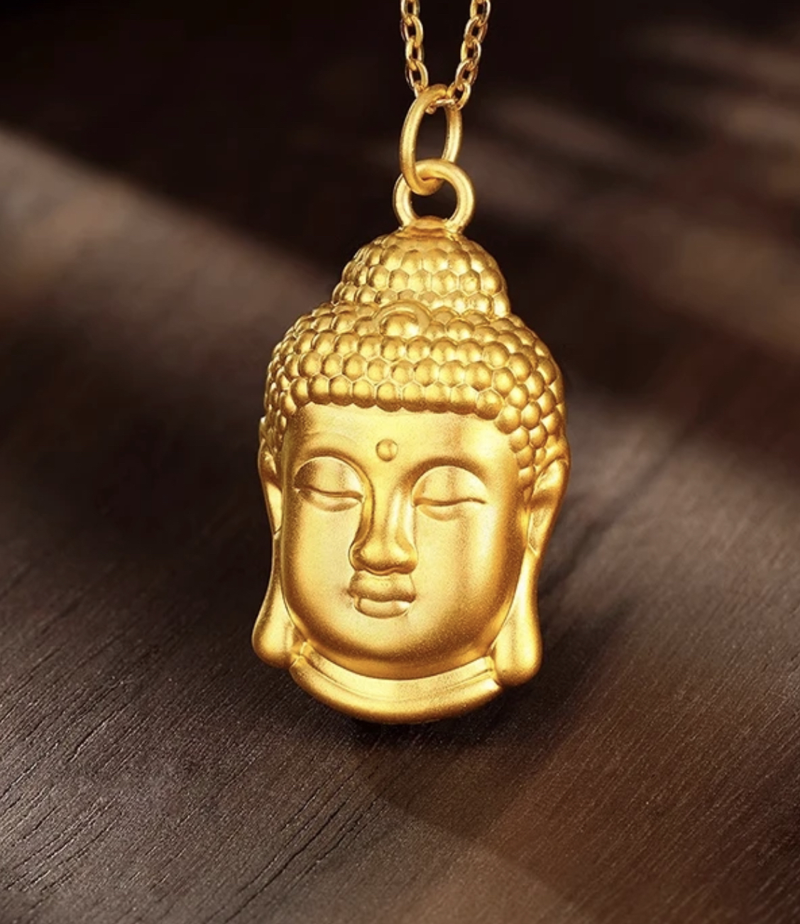 足金999纯黄金佛佑今生素款古法黄金大佛头吊坠传承平安