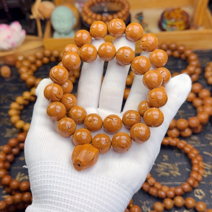 清***谣手串桃核14尺寸龙纹