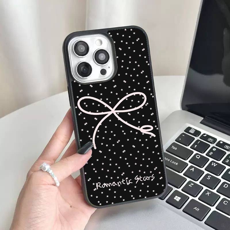 韩风波点蝴蝶结适用苹果17promax手机壳iPhone15女16全包13玻璃14