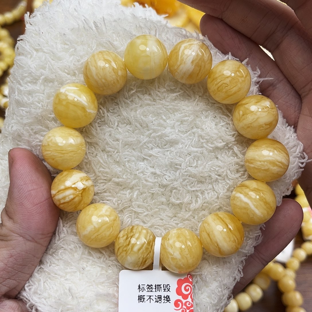 蜜蜡未镶嵌手串虎皮千层浓蜡15mm